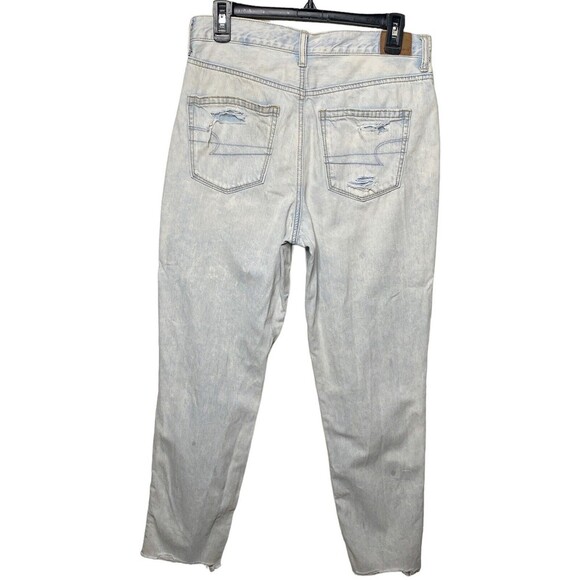 American Eagle Acid Wash Distressed High Rise Mom Jean 100% Cotton Size 6 - Picture 2 of 12